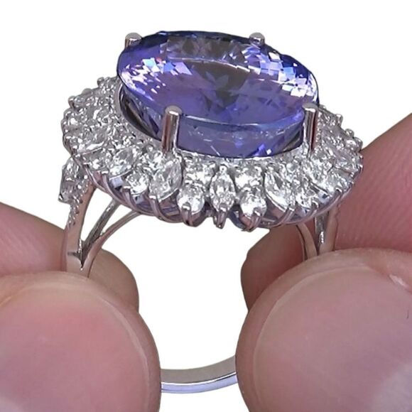 925 STERLING SILVER BLUE TANZANITE RING DOUBLING W CZ DIAMONDS BLING SPARKLY - Picture 4 of 5